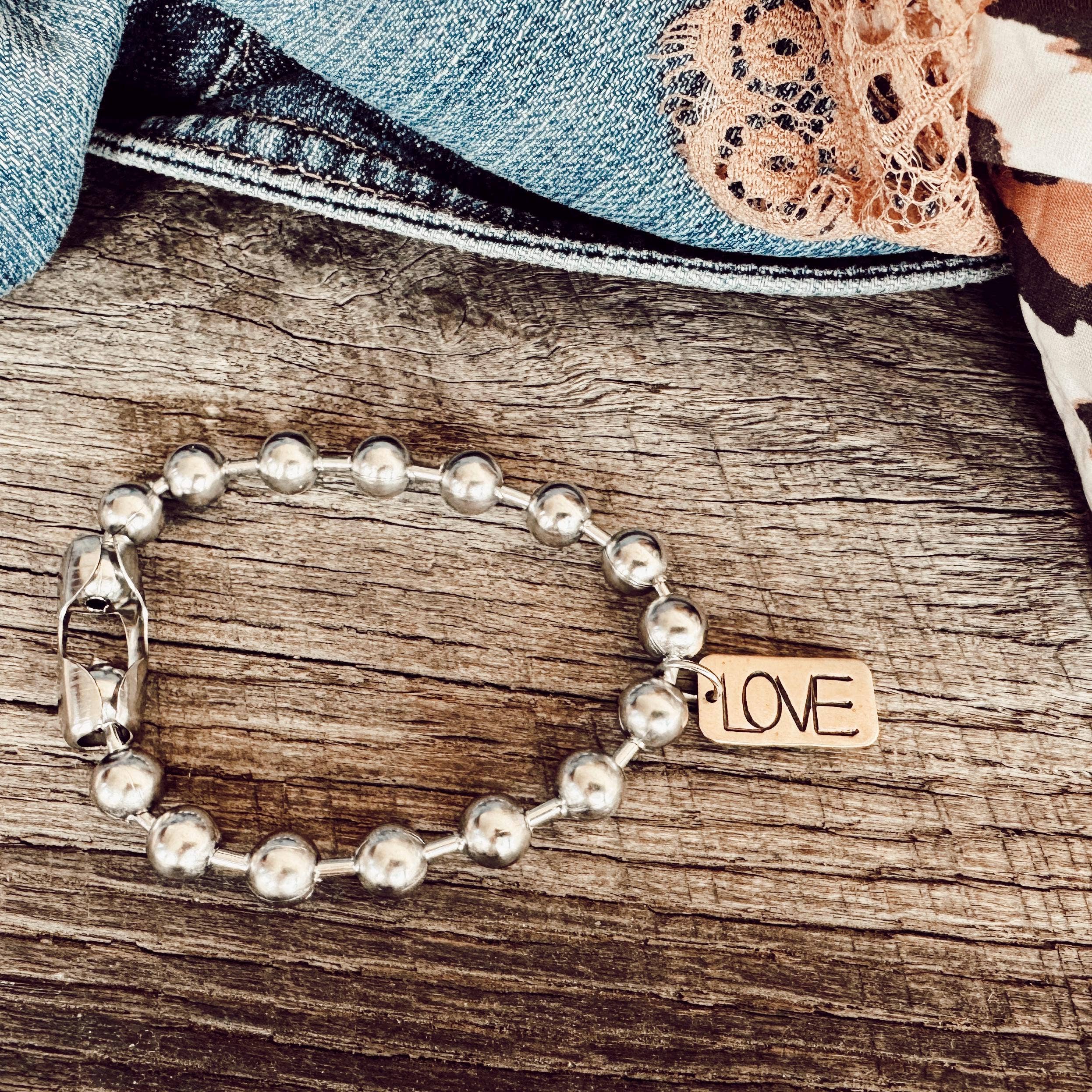 Hand Stamped LOVE Brass Tag Bracelet