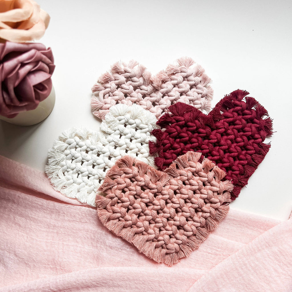Heart coaster set | boho valentine's macrame