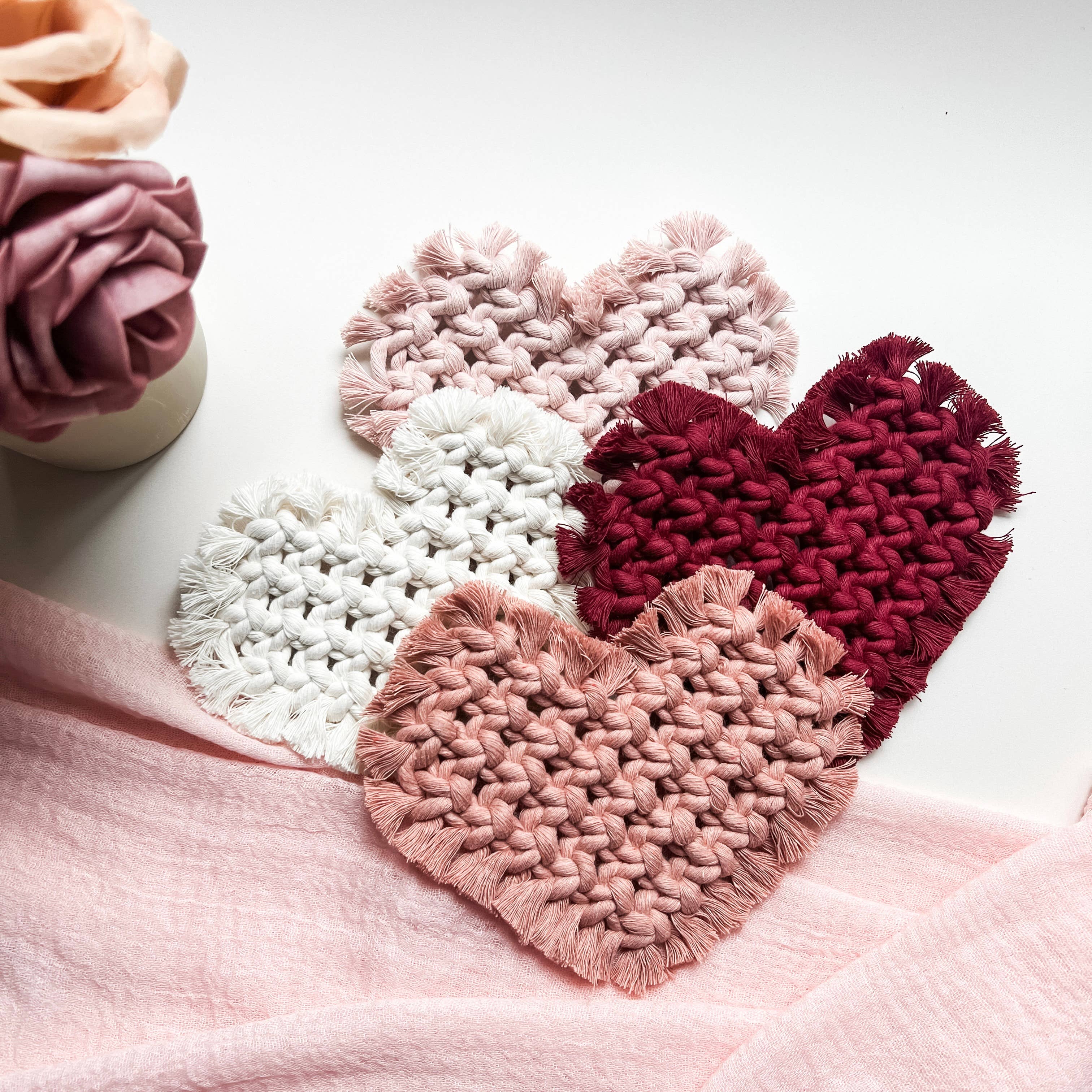 Heart coaster set | boho valentine's macrame