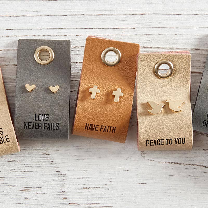Leather Tag Earrings - Dove