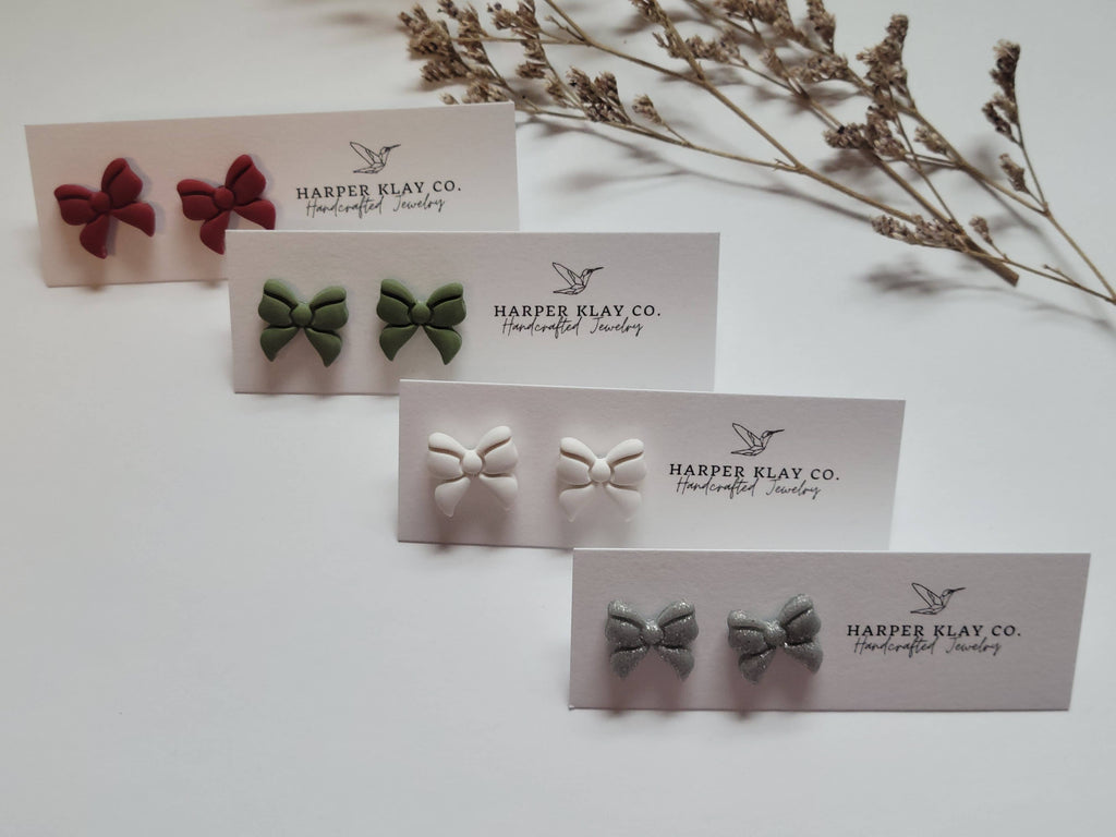 The Bow Studs- Christmas Polymer Clay Earrings - Red