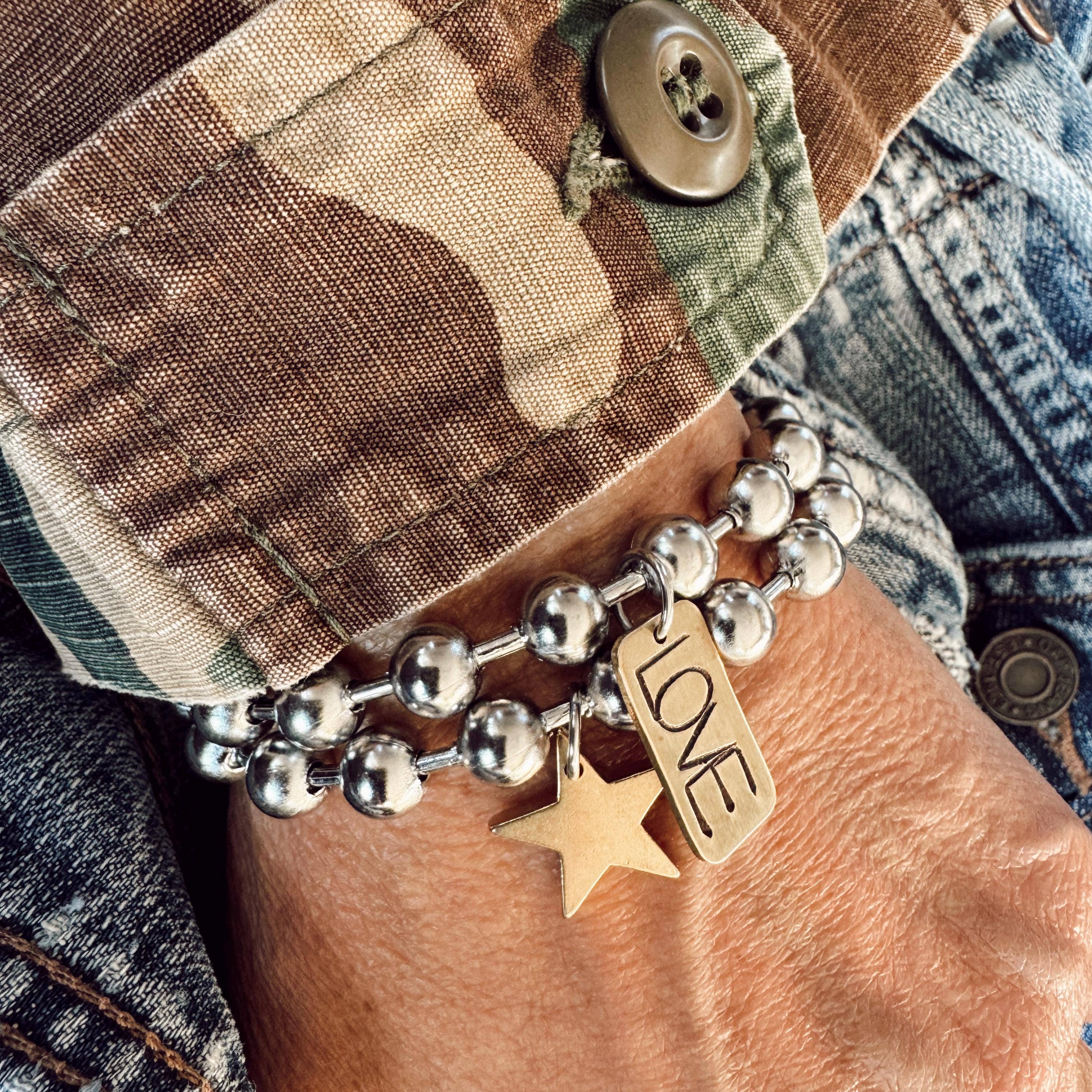Hand Stamped LOVE Brass Tag Bracelet