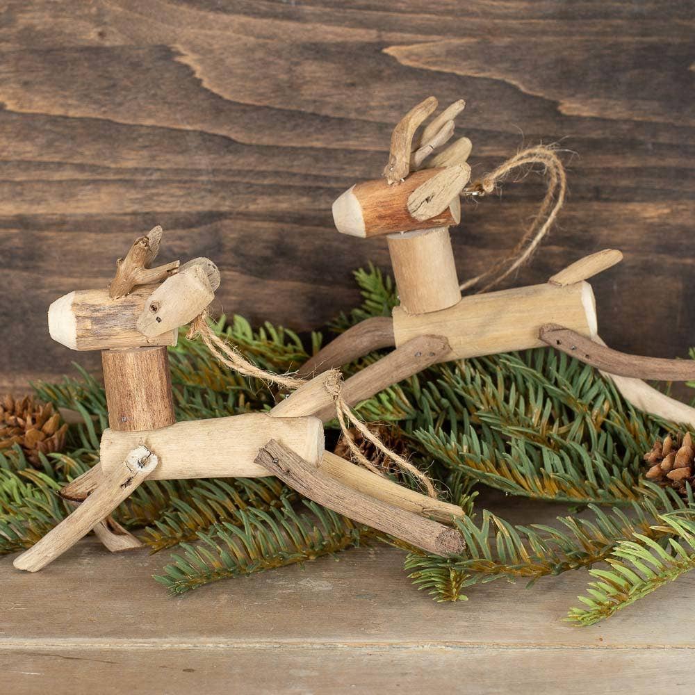 Handmade Rustic Driftwood Reindeer Ornament - 6"L x 4"H