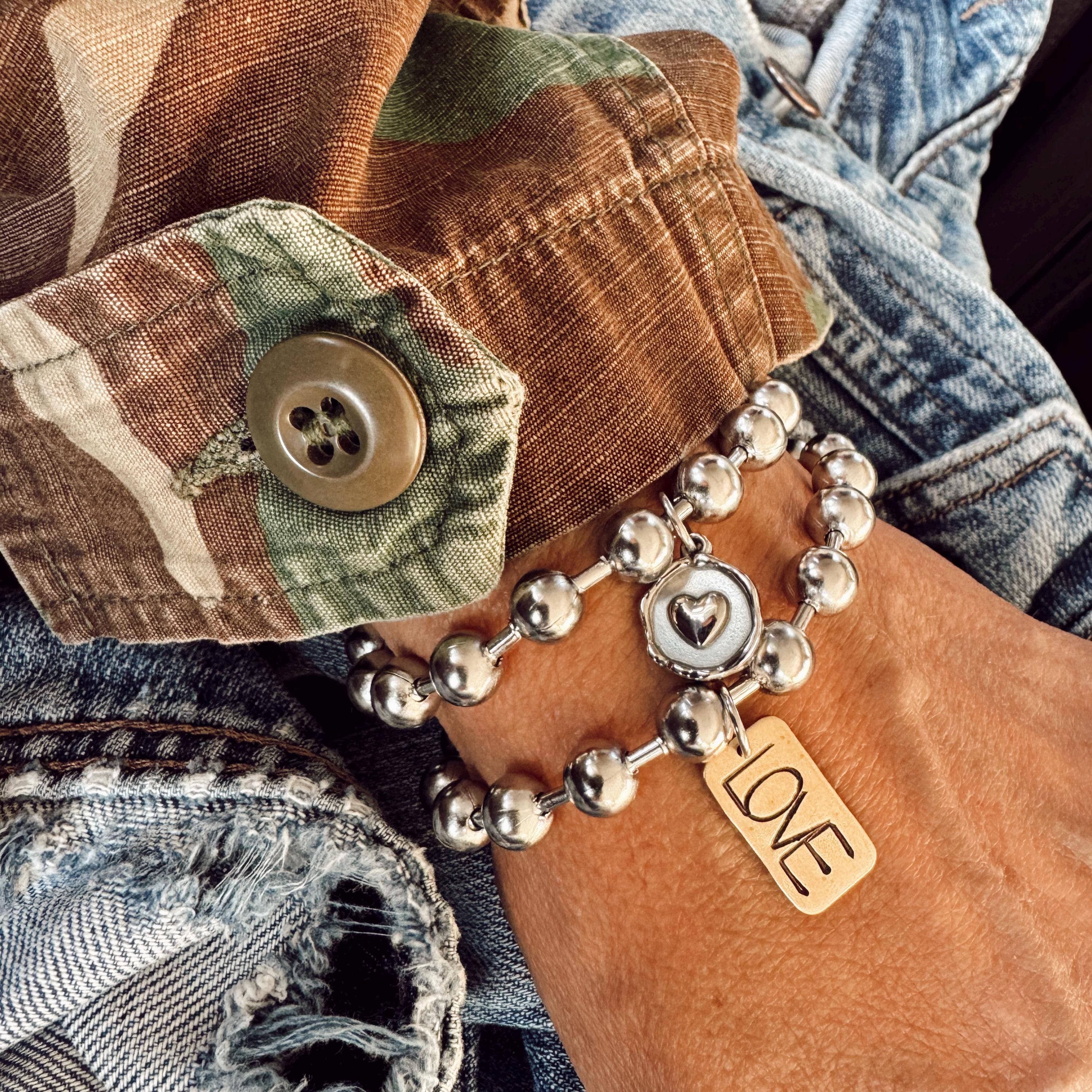 Hand Stamped LOVE Brass Tag Bracelet