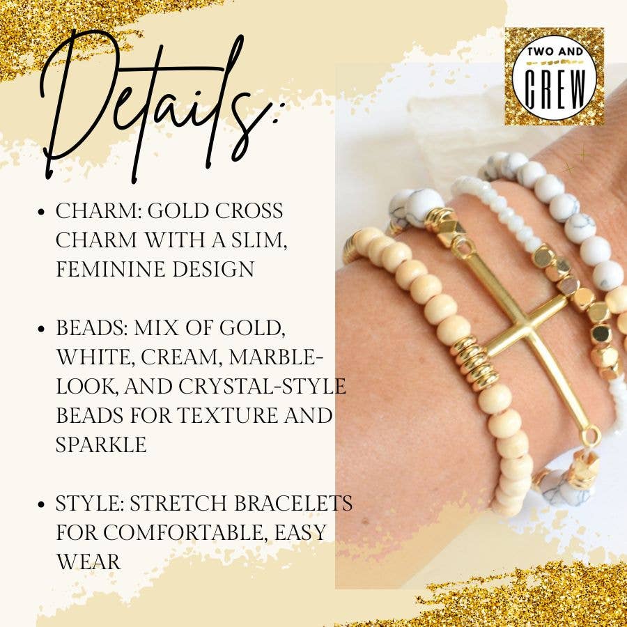 Gold Cross Bracelet set – Christian Faith, Jewelry Gift, God