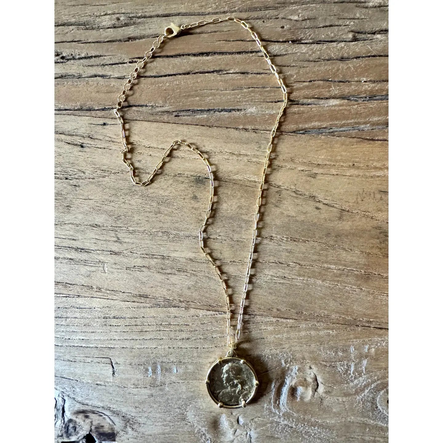 Necklace - Joan of Arc 18K gold coated pendant - 17 inch adjustable length