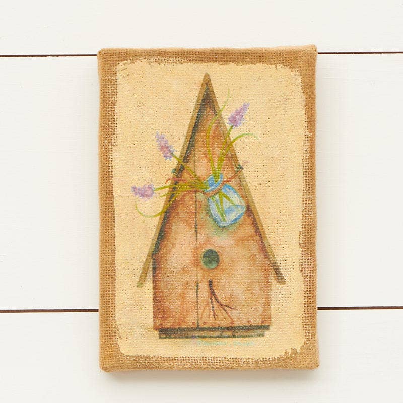 Burlap Birdhouse Print Wall Art - 9" x 6"