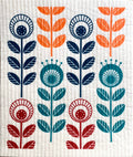 Graphic Flowers Red, Blue, Orange, Teal Swedish Dishcloth
