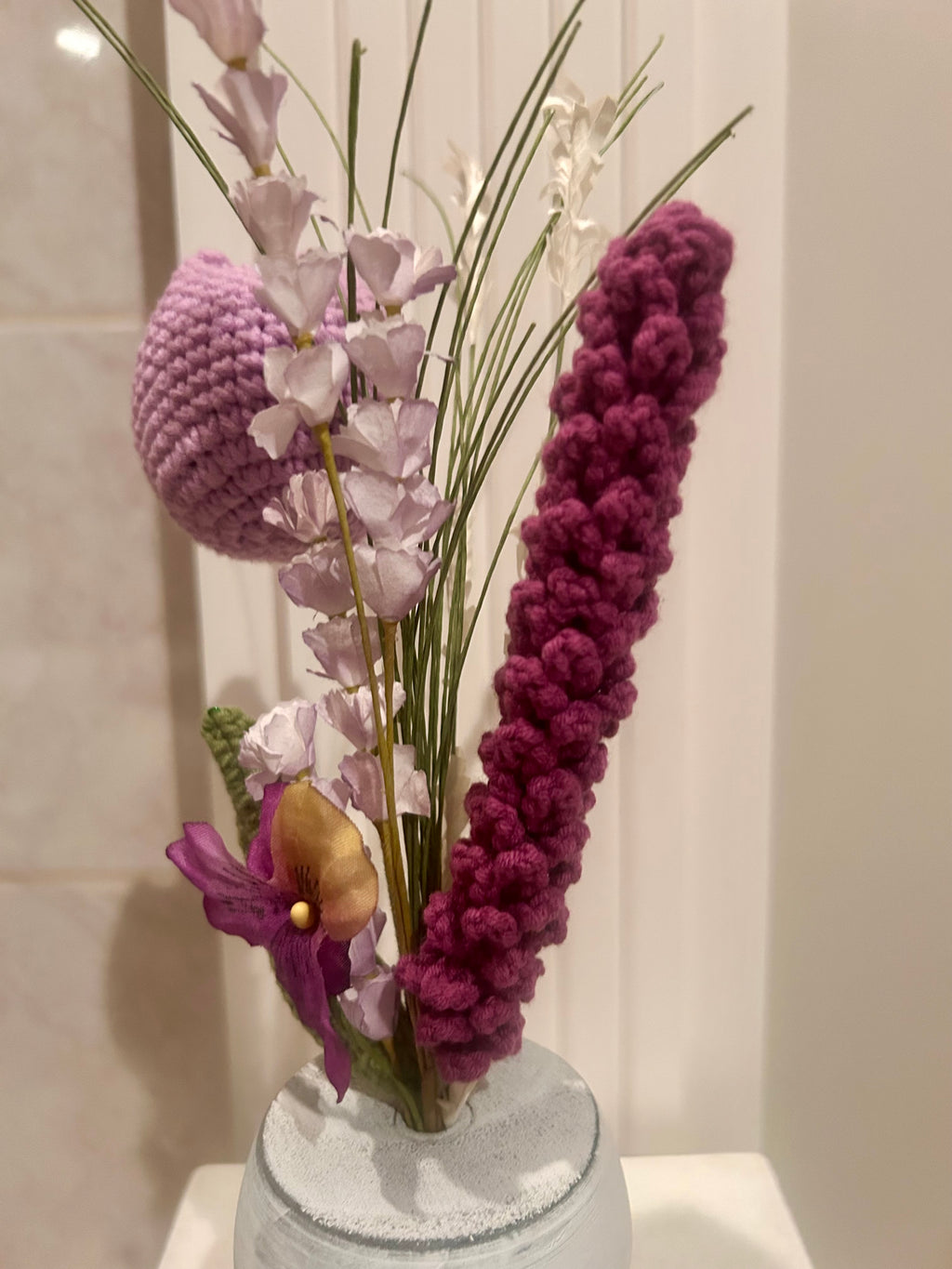Flower arrangement with Crochet Flowers - purple