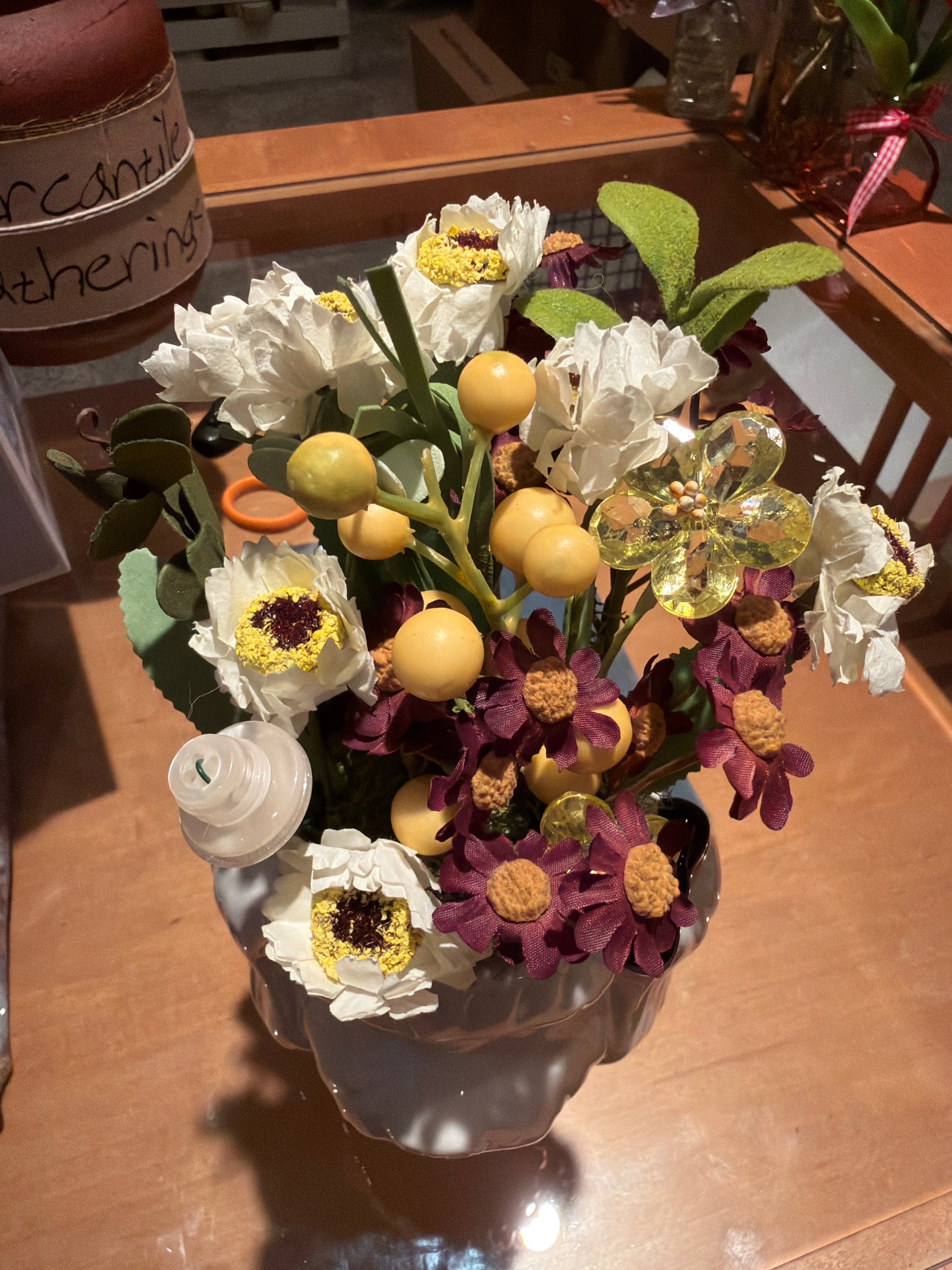 Shabby-Chic Dog Head Planter with Faux Wildflowers
