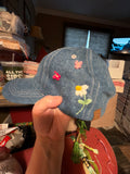 Hand Embroidered ball cap - denim variations