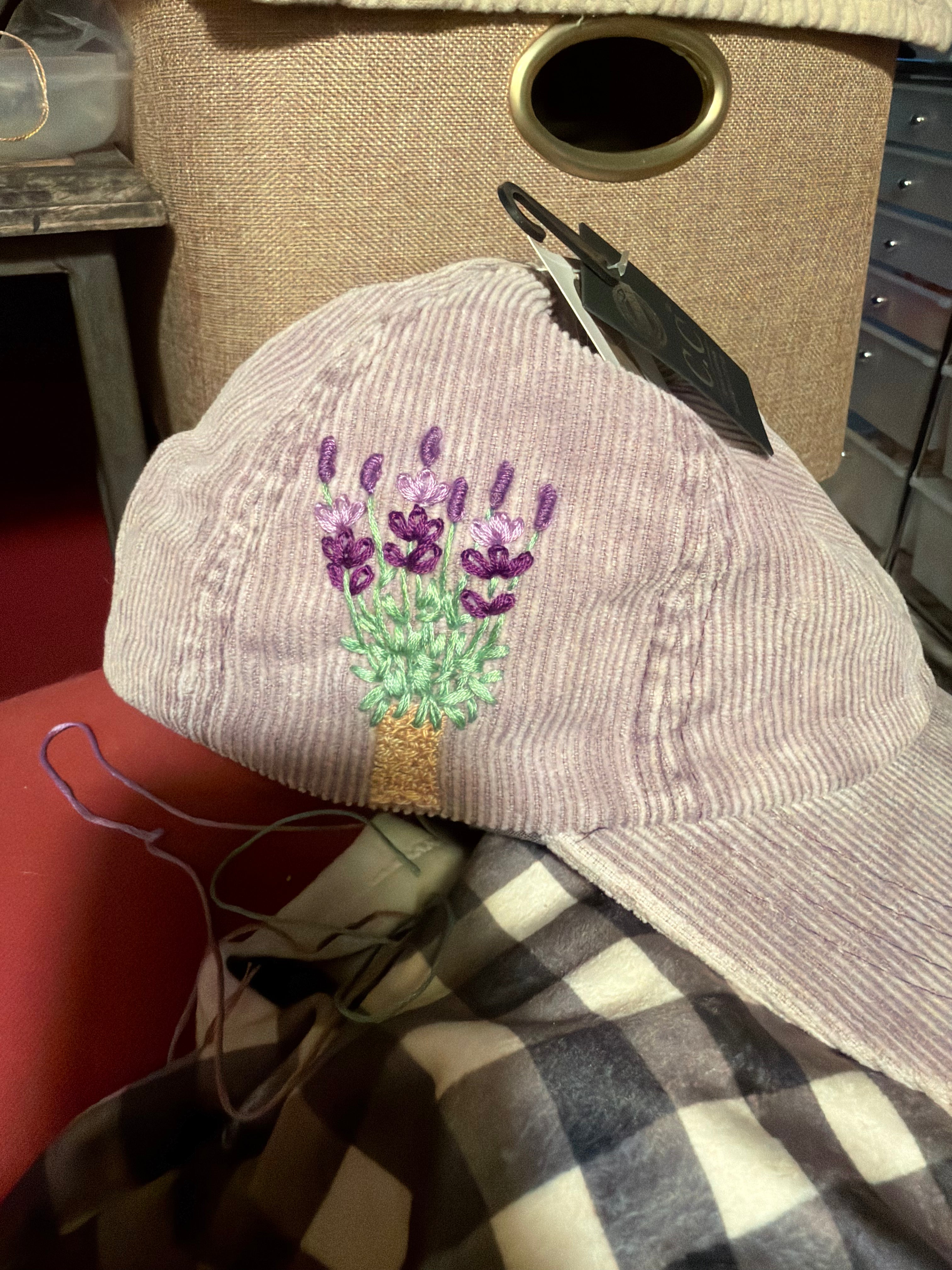 Hand Embroidered ball cap - stone washed corduroy colors