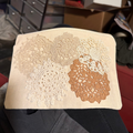 Medium cosmetic bag with hand sewn doily decor