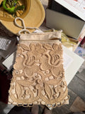Cross Body Purses with hand sewn doily decor - tan appliqué