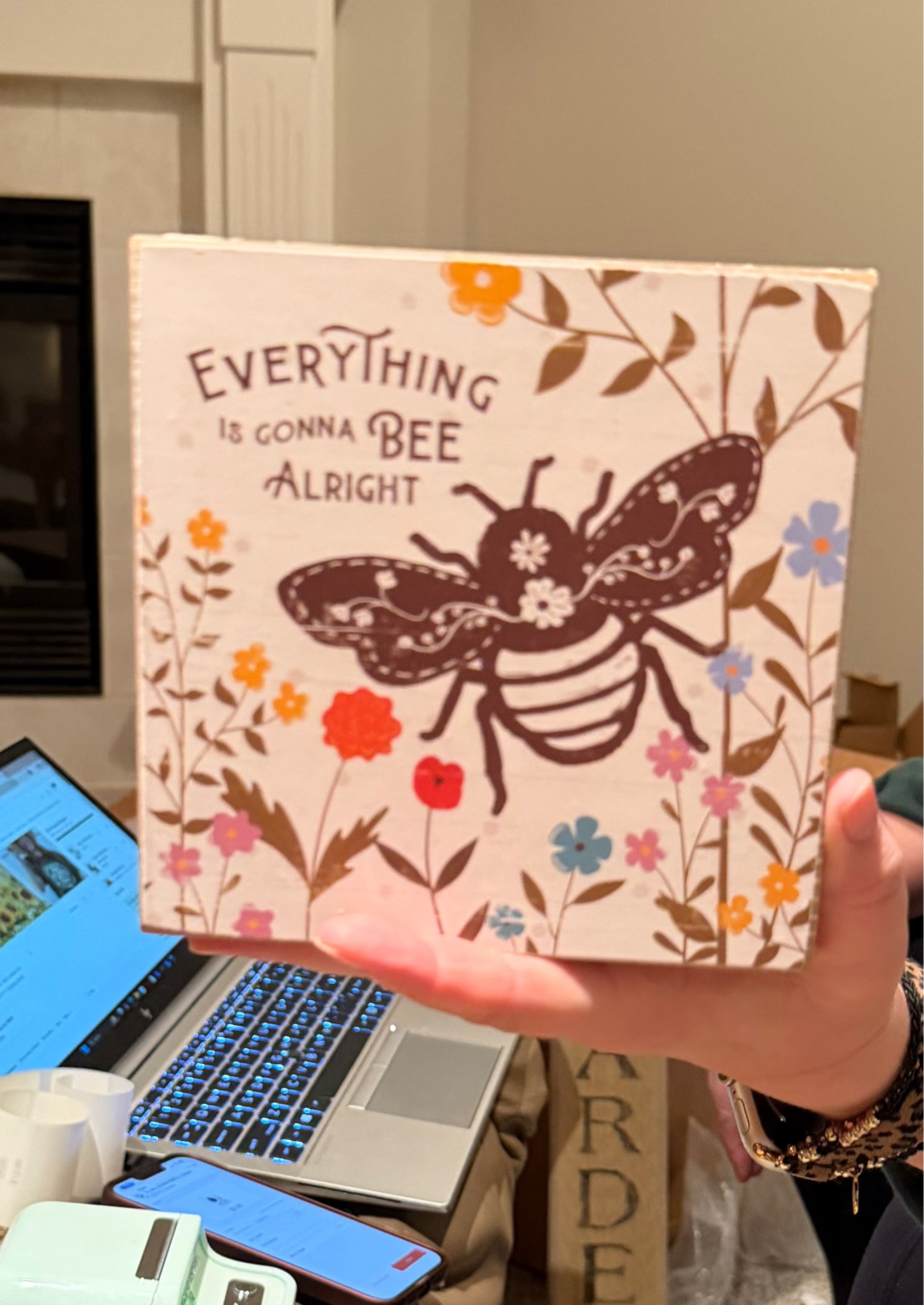 “Everything Is Gonna Bee Alright” Decorative Bee Floral Sign