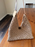 Handmade knitted taupe purse with leather strap