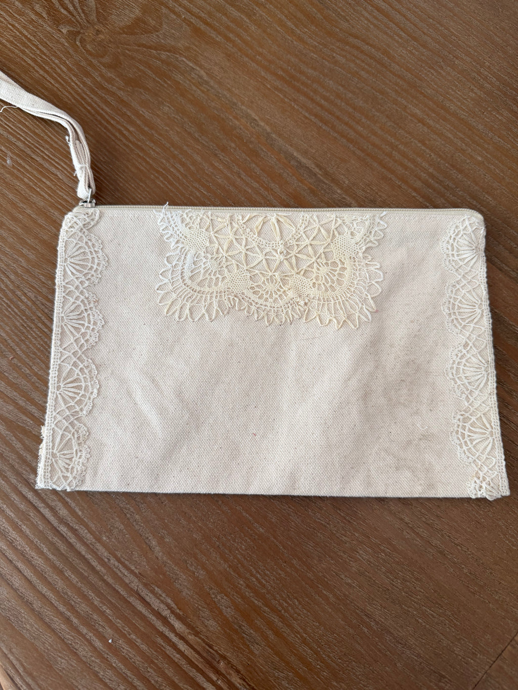 2 sided Handbag with strap - hand sewn doily decoration on both sides!