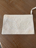 2 sided Handbag with strap - hand sewn doily decoration on both sides!