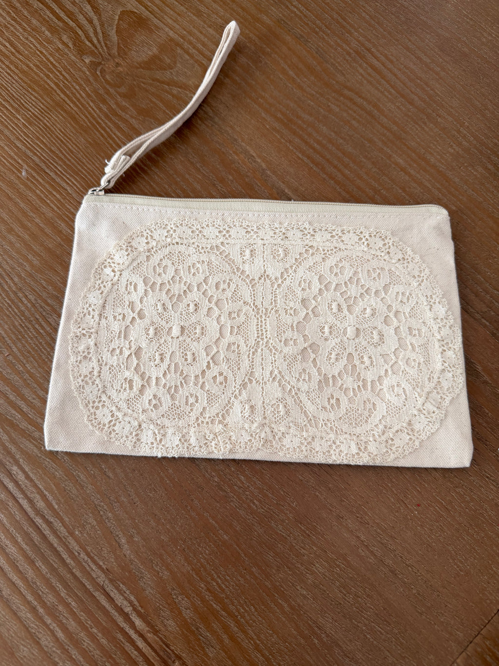 Handbag with strap - hand sewn doily decoration
