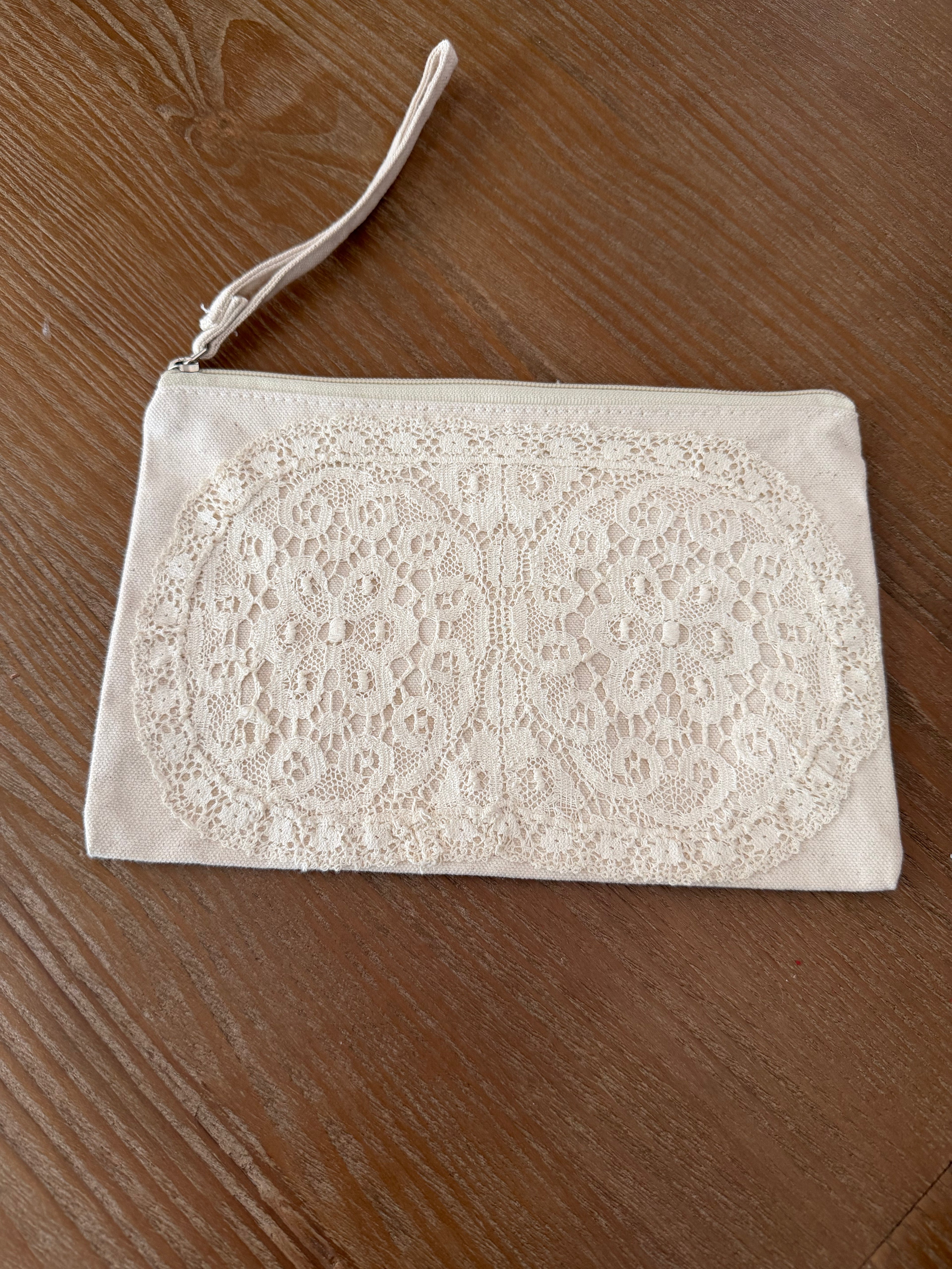Handbag with strap - hand sewn doily decoration