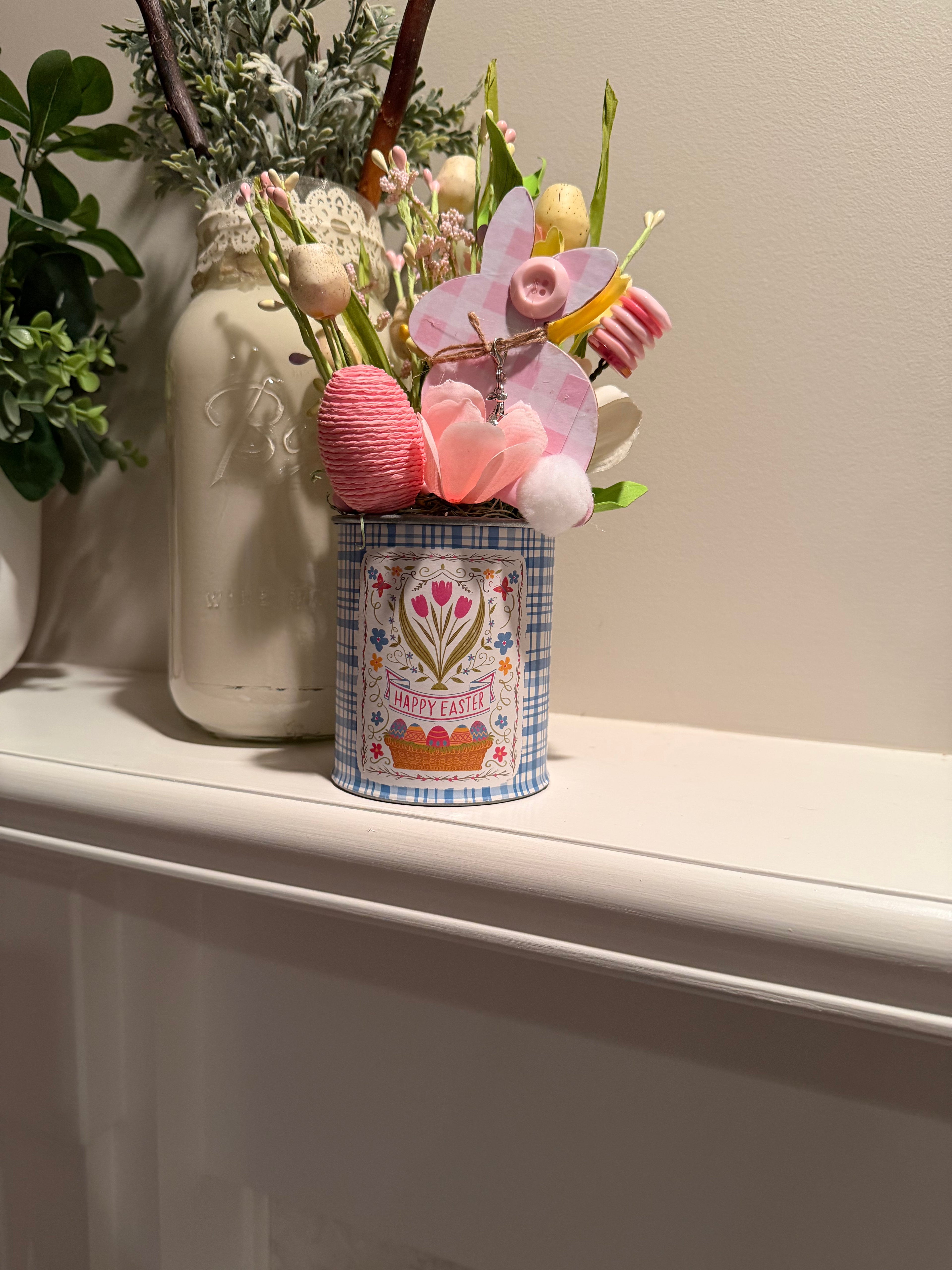 Happy Easter arrangement with pink gingham bunny