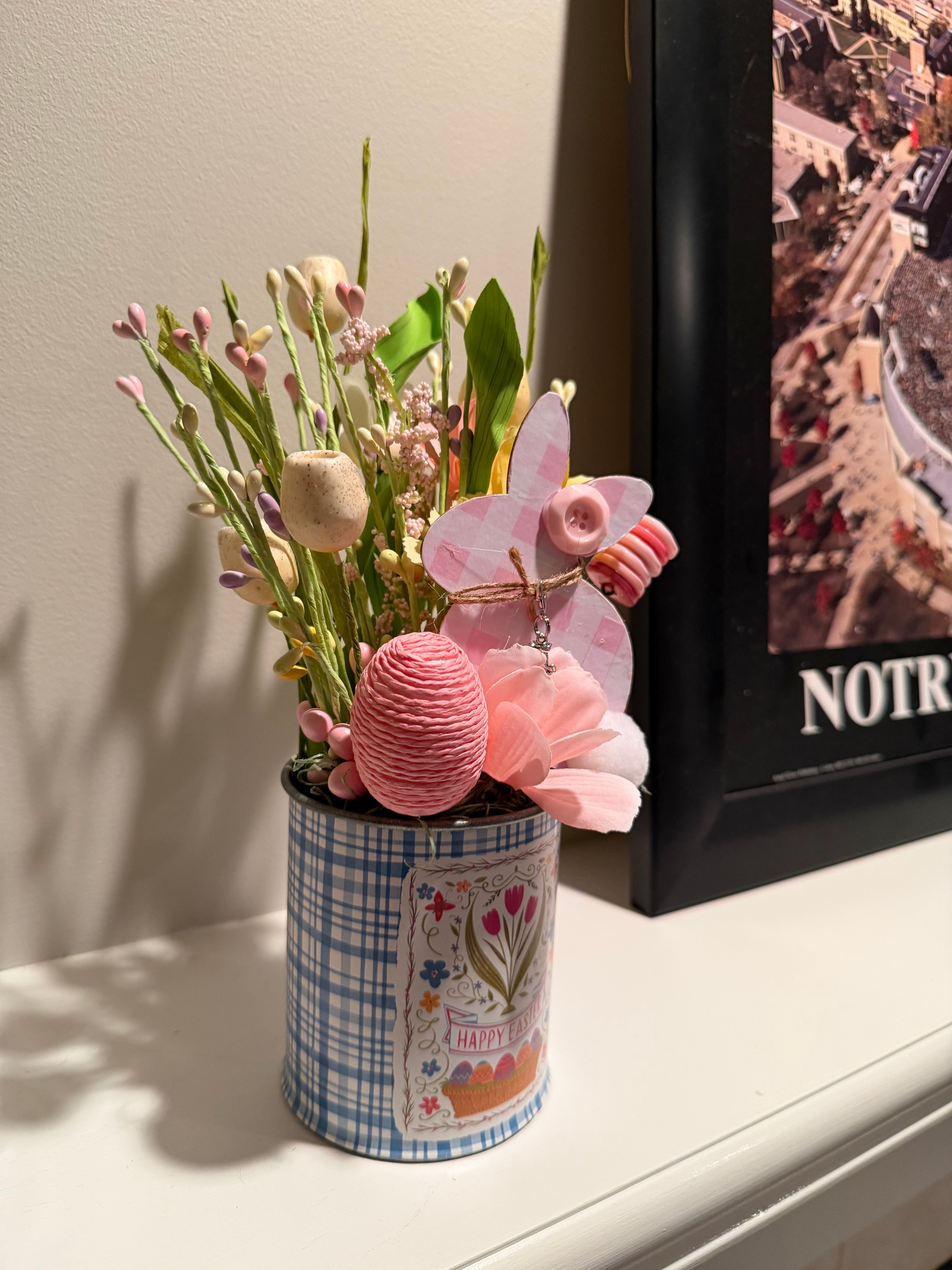 Happy Easter arrangement with pink gingham bunny