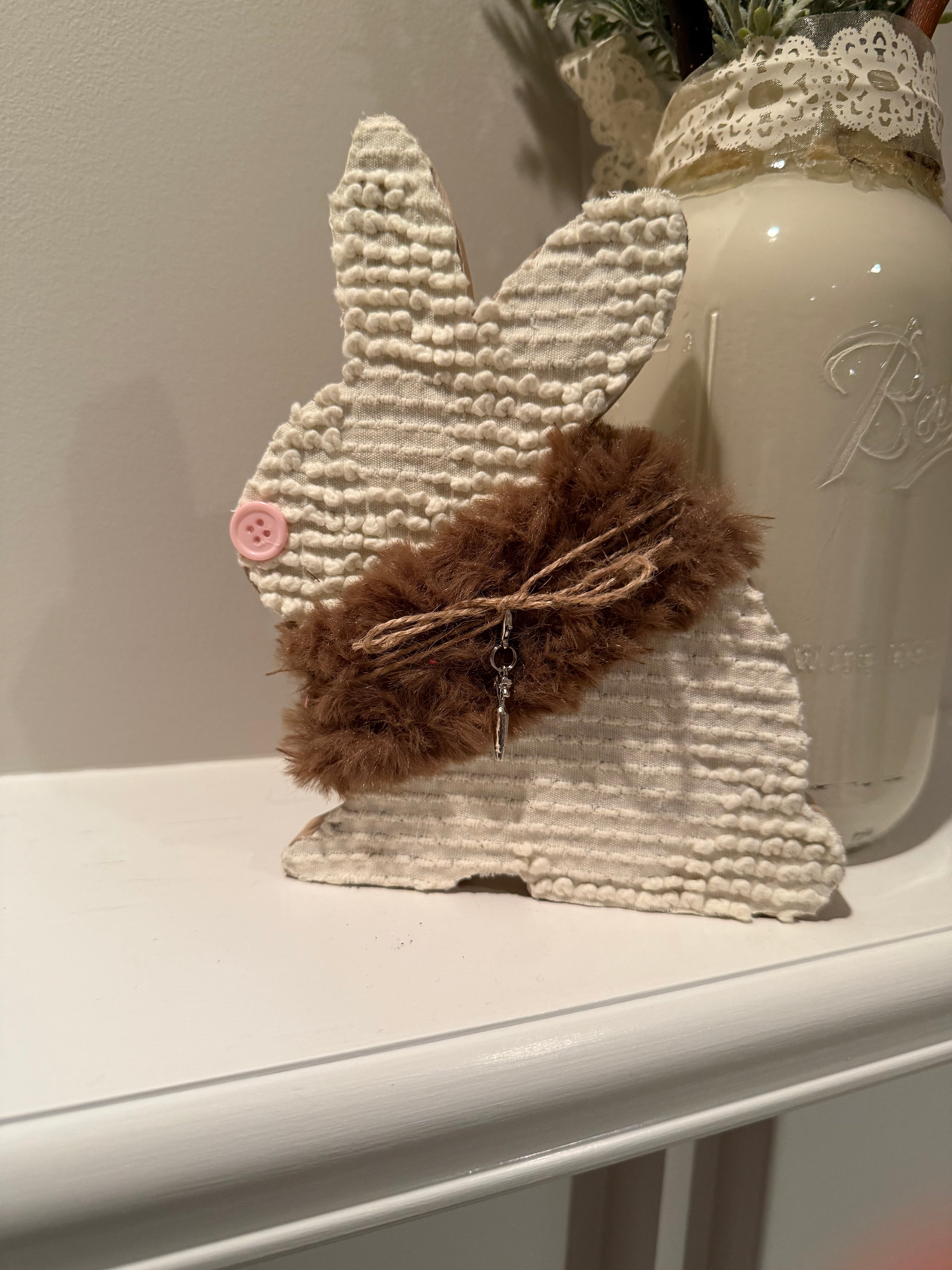 Handmade Bunny Shelf Sitter - Chenille with brown fur