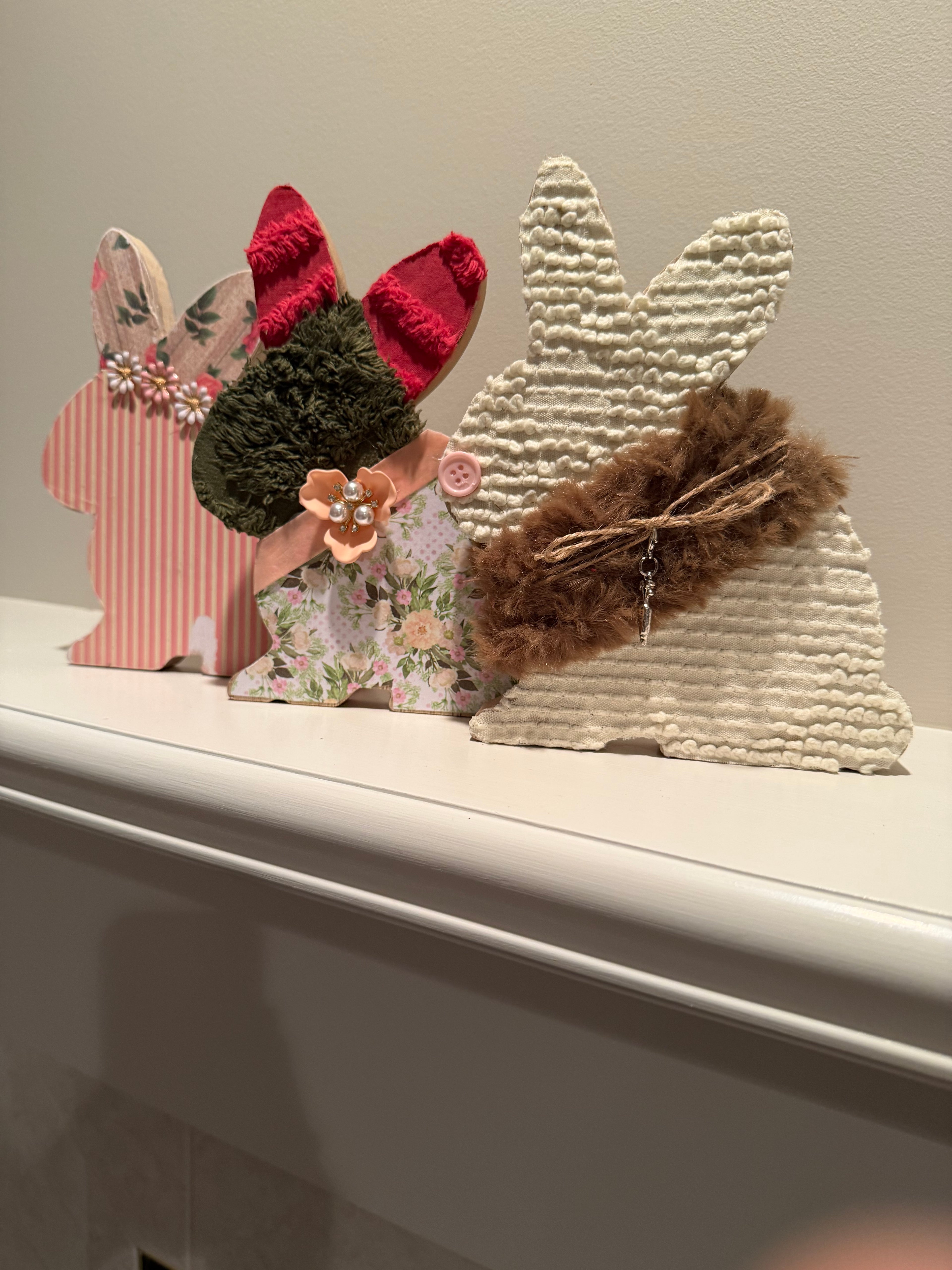 Handmade Bunny Shelf Sitter - Chenille with brown fur