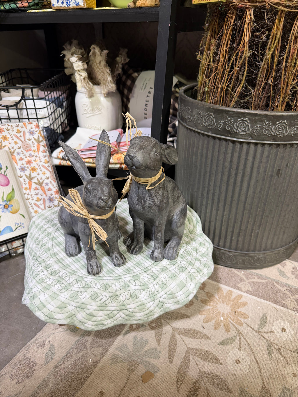 Rabbits with Raffia Bows (Set Of 02)