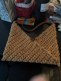 Handmade crocheted purse with leather strap - made to order