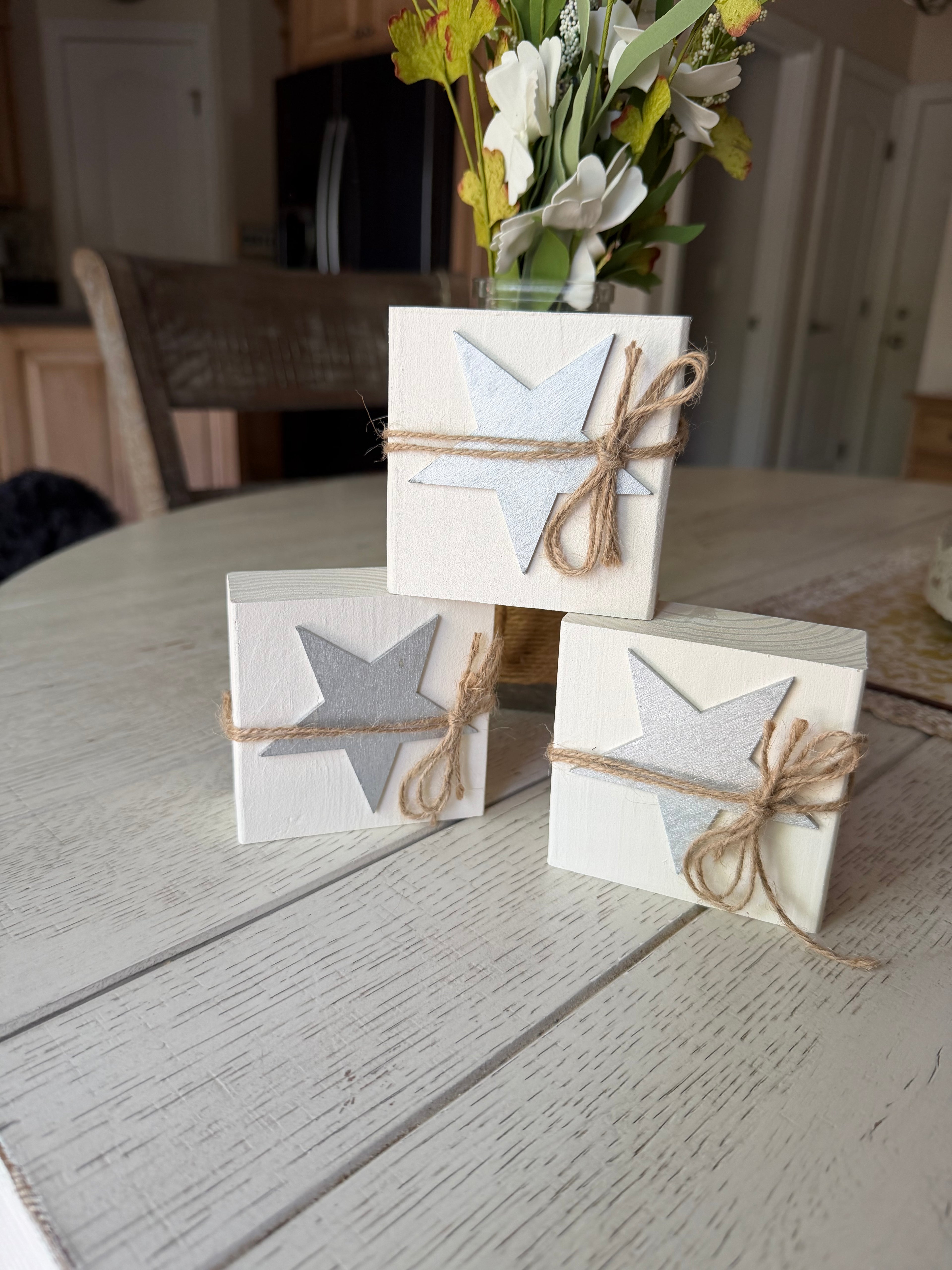 Rustic Wooden Star Blocks –  Farmhouse Table Decor