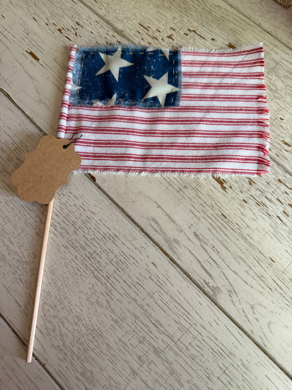 Rustic Patriotic Fabric Flag on Dowel - star fabric