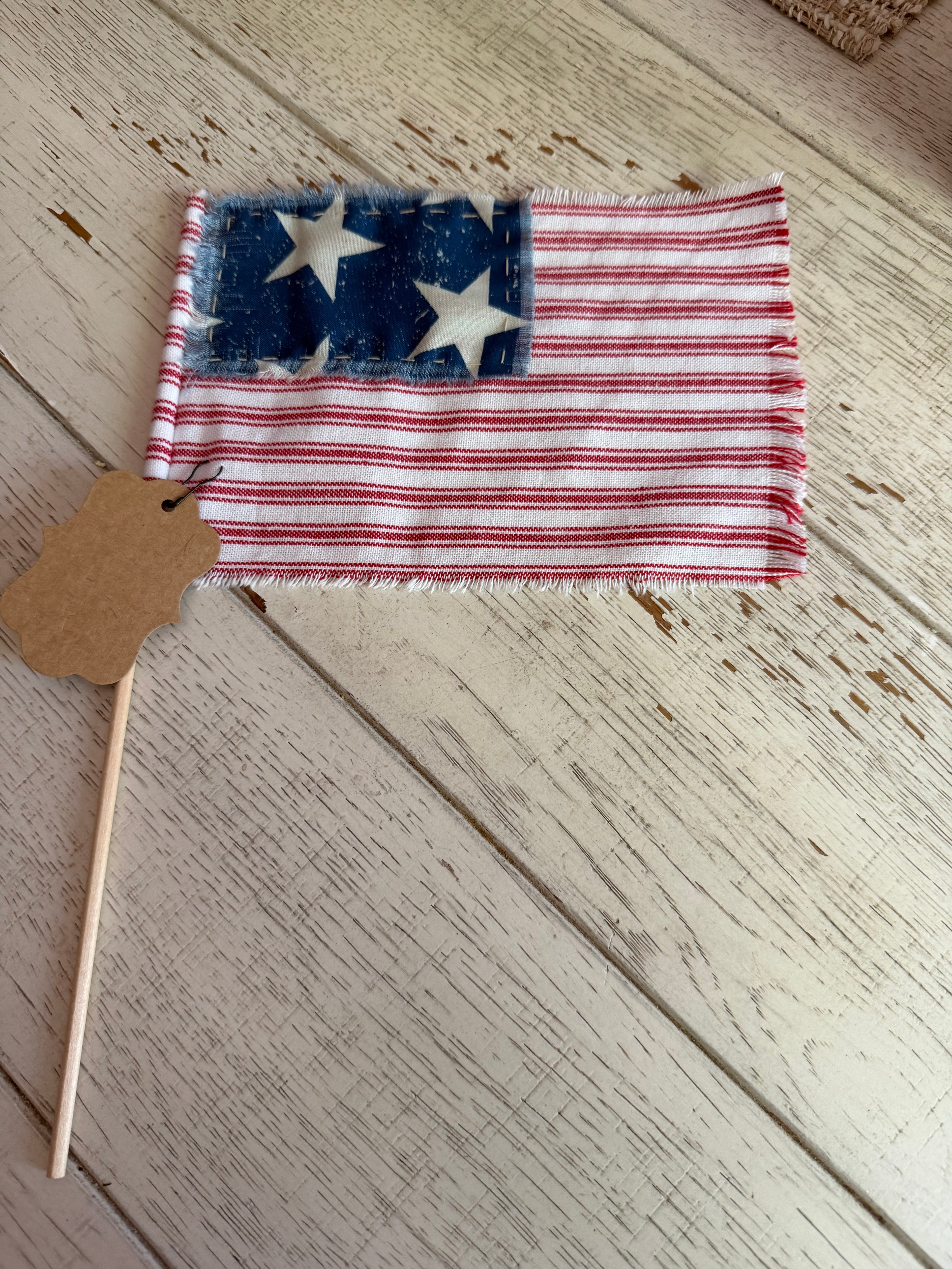 Rustic Patriotic Fabric Flag on Dowel - star fabric
