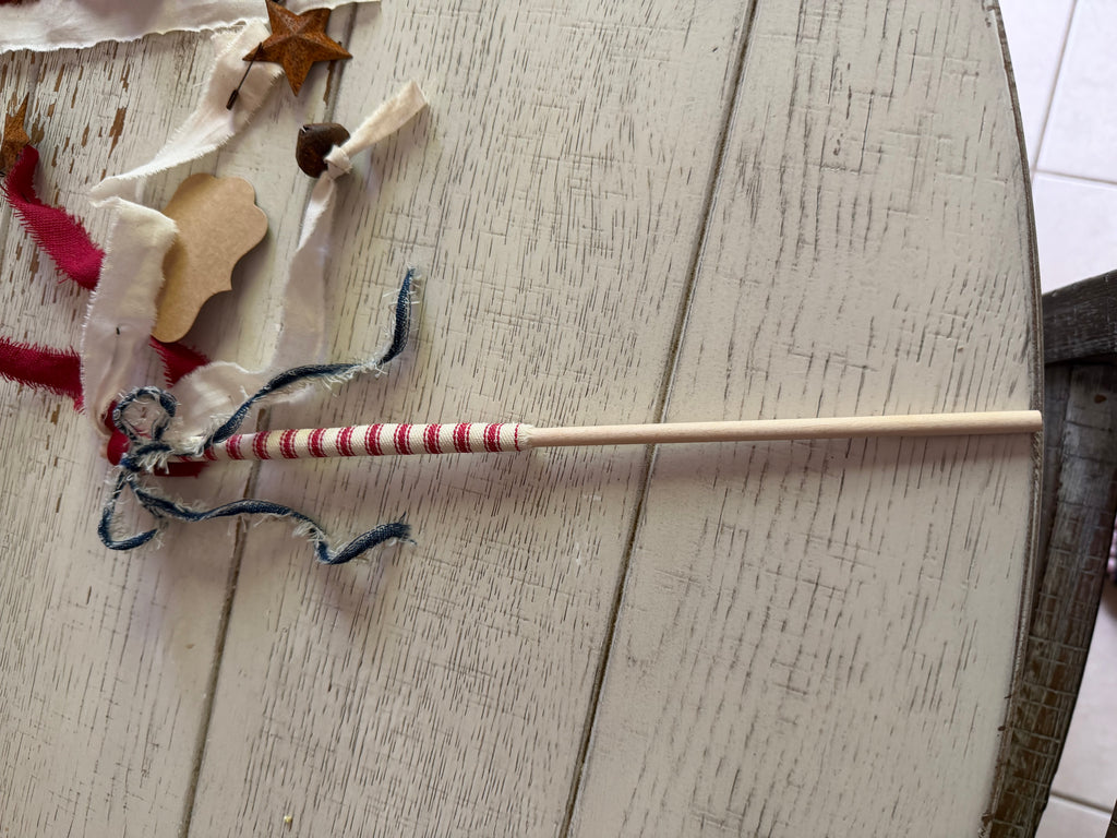 Primitive Patriotic Ribbon Wand with Rusty Jingle Bells & Stars