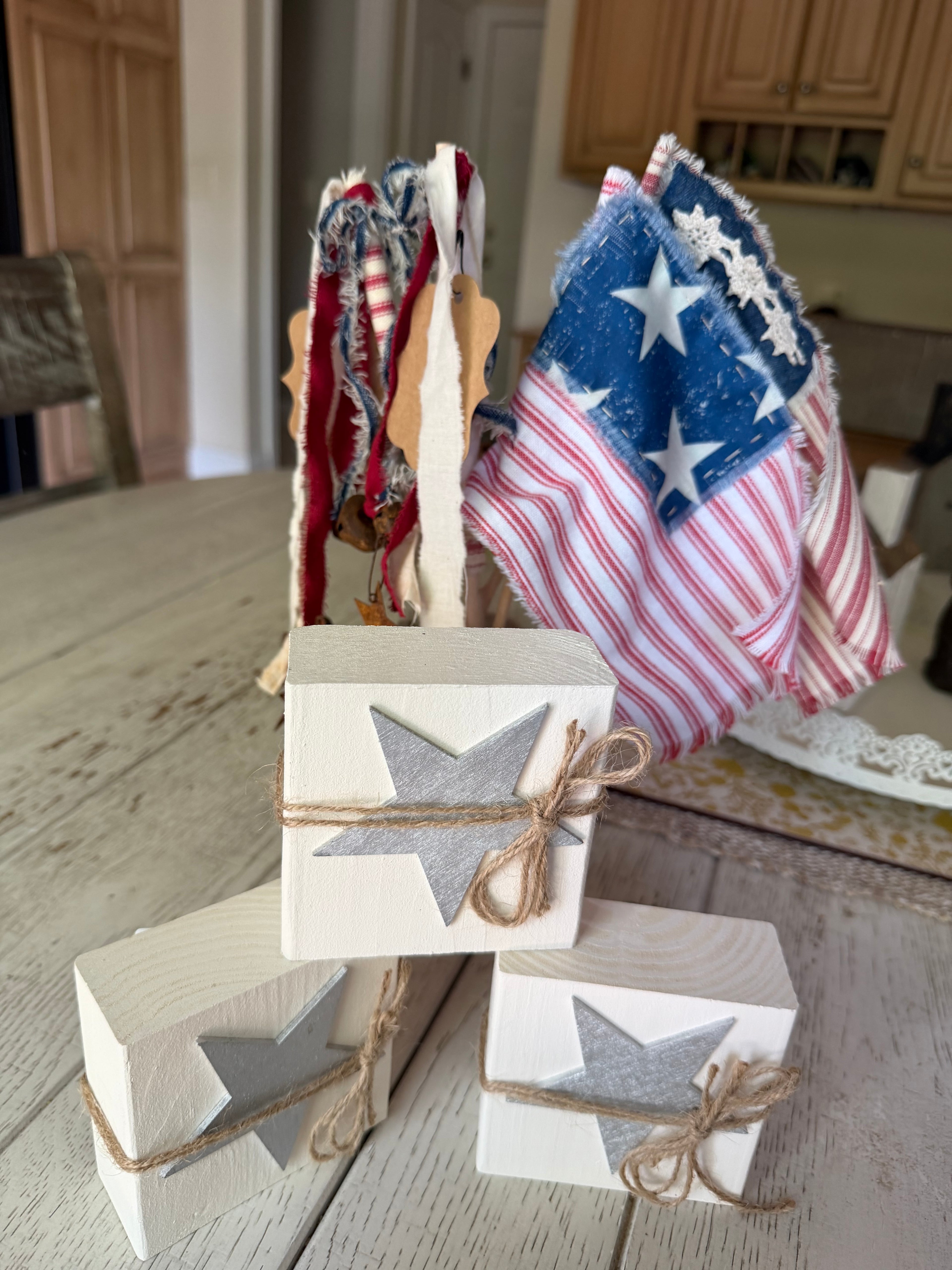 Rustic Wooden Star Blocks –  Farmhouse Table Decor