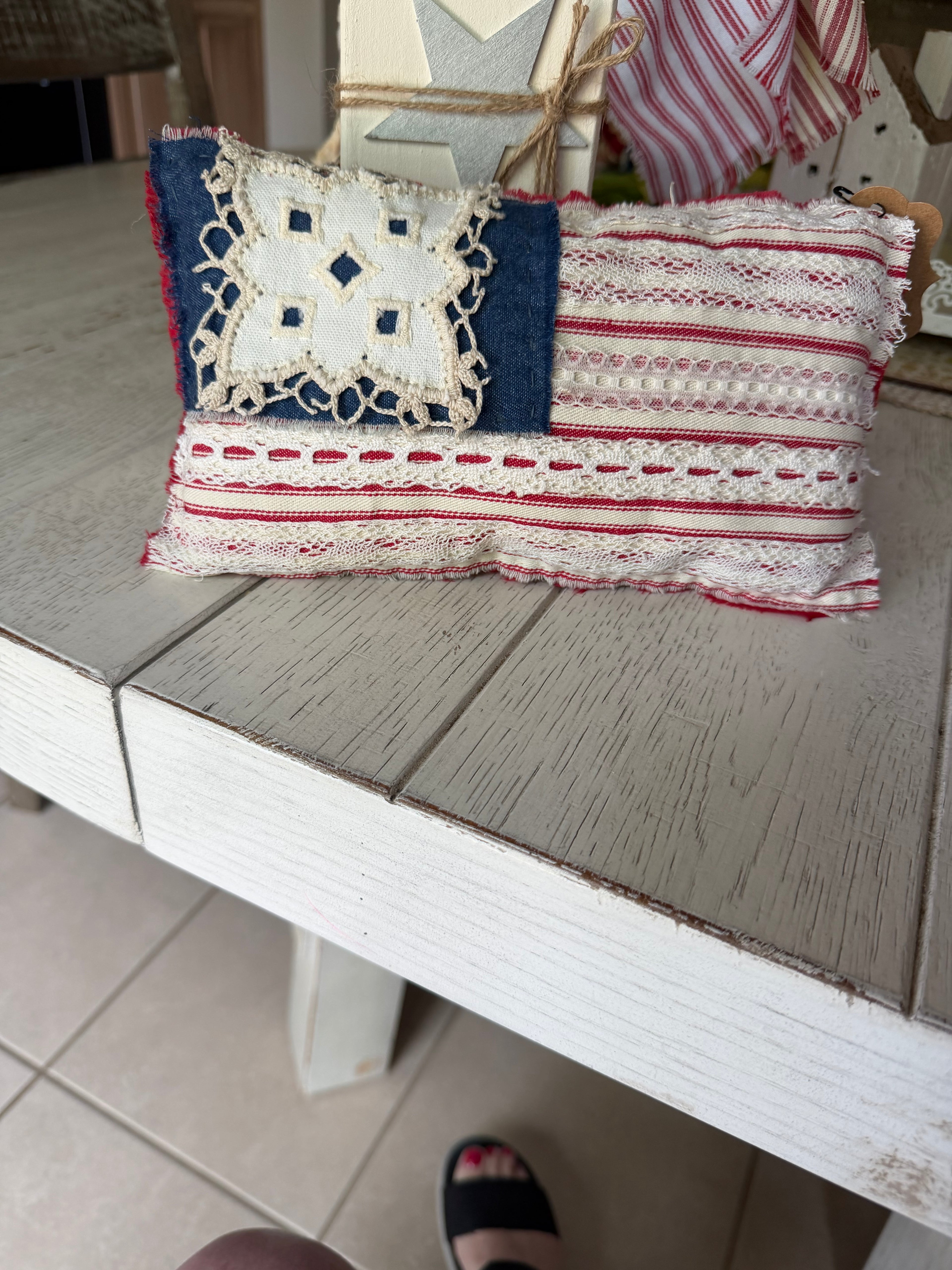 Handmade Primitive American Flag Bowl Filler Pillow – Rustic Patriotic Farmhouse Decor
