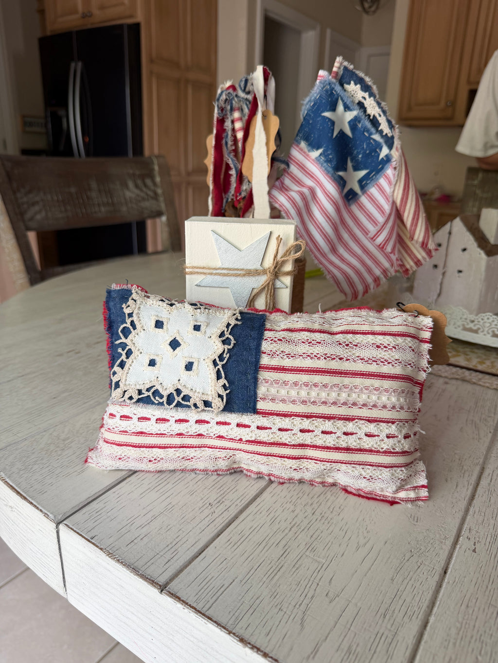 Handmade Primitive American Flag Bowl Filler Pillow – Rustic Patriotic Farmhouse Decor