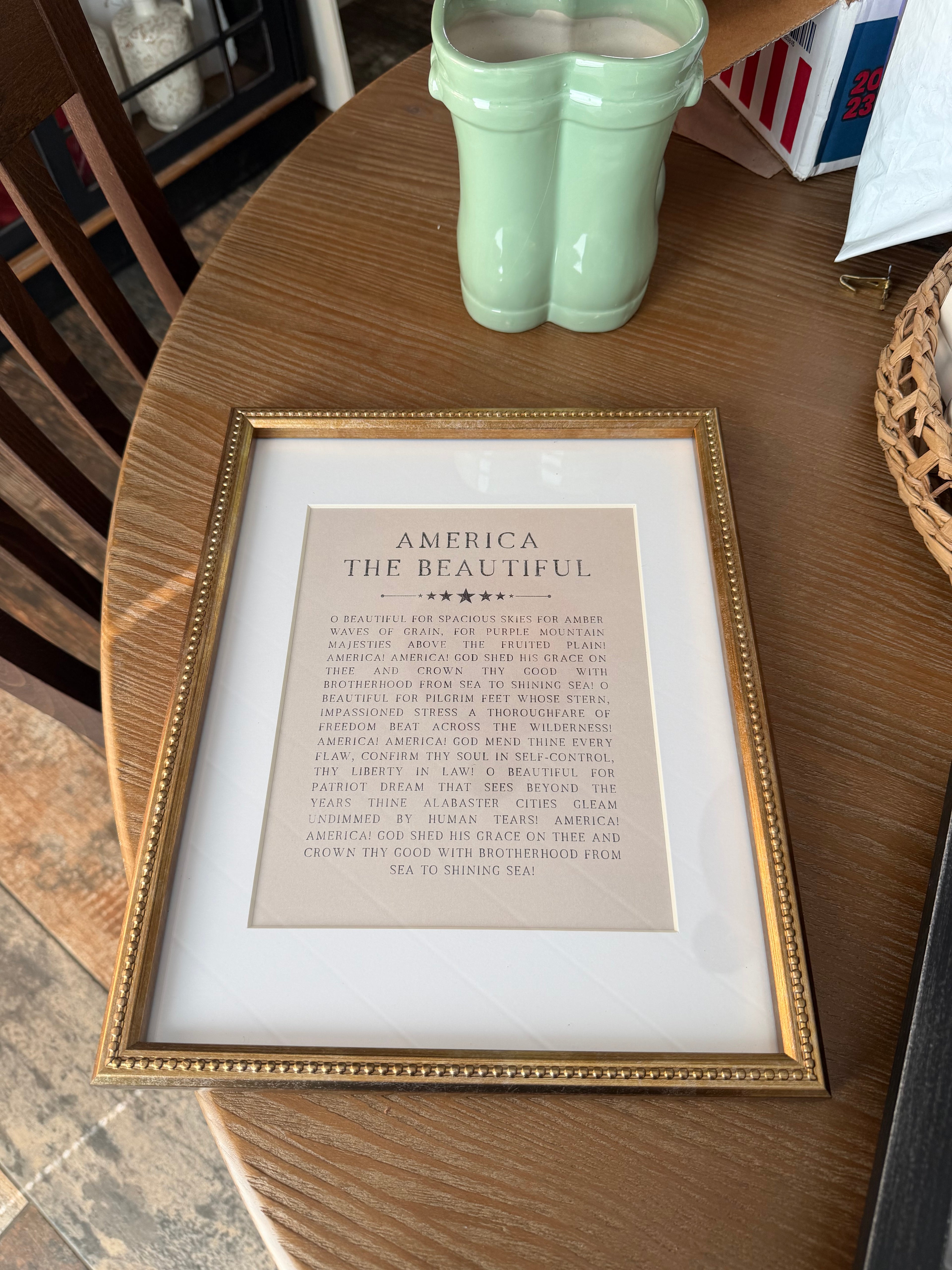 11 x 14 America the Beautiful poem print -  matted in gold frame