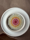 Embroidered mandala design - in round, white frame