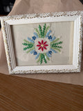 Embroidered Medallion Floral in White Ornate Frame