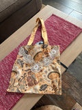 Handmade Floral Tote Bag with Handsewn Lace Doily Trim