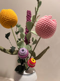 Flower arrangement with Crochet Flowers - Pink and Yellow
