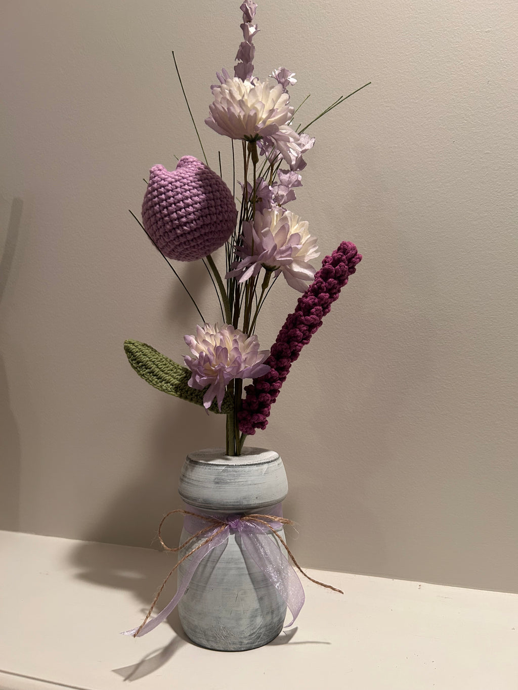 Flower arrangement with Crochet Flowers - purple