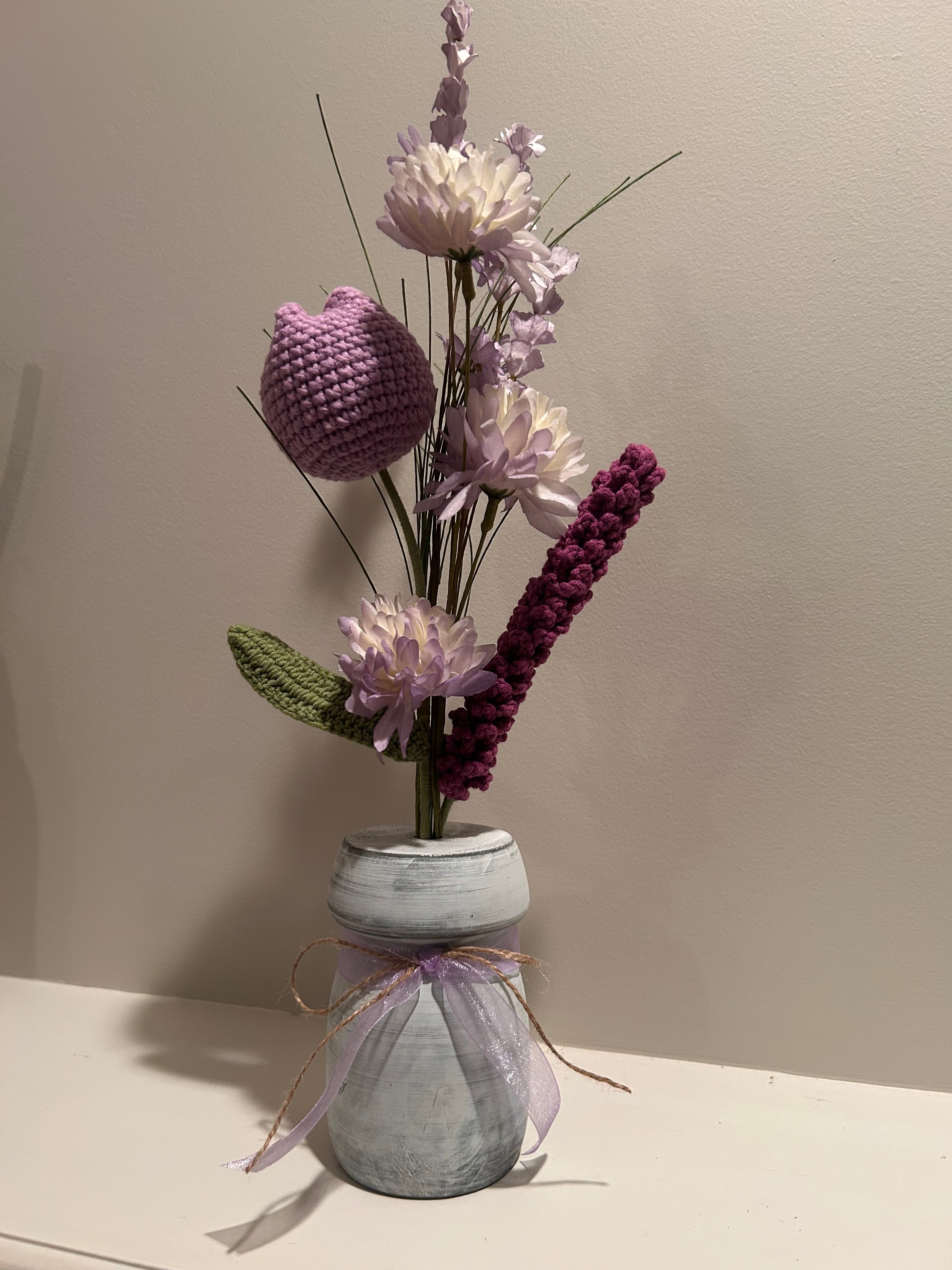 Flower arrangement with Crochet Flowers - purple