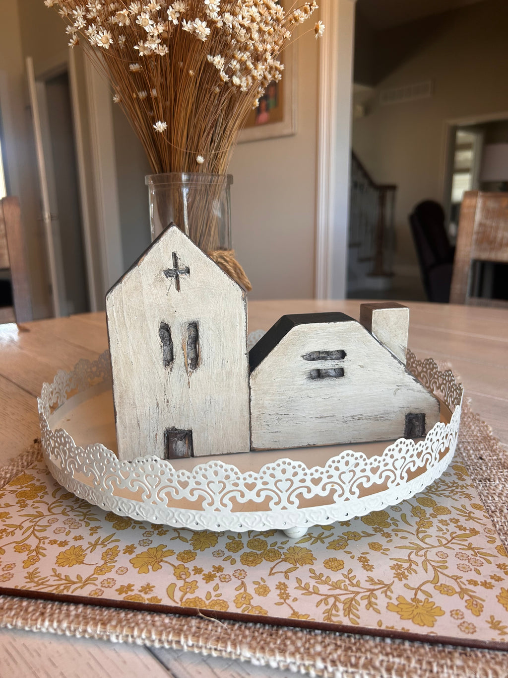 Rustic Distressed Cream Wooden Church