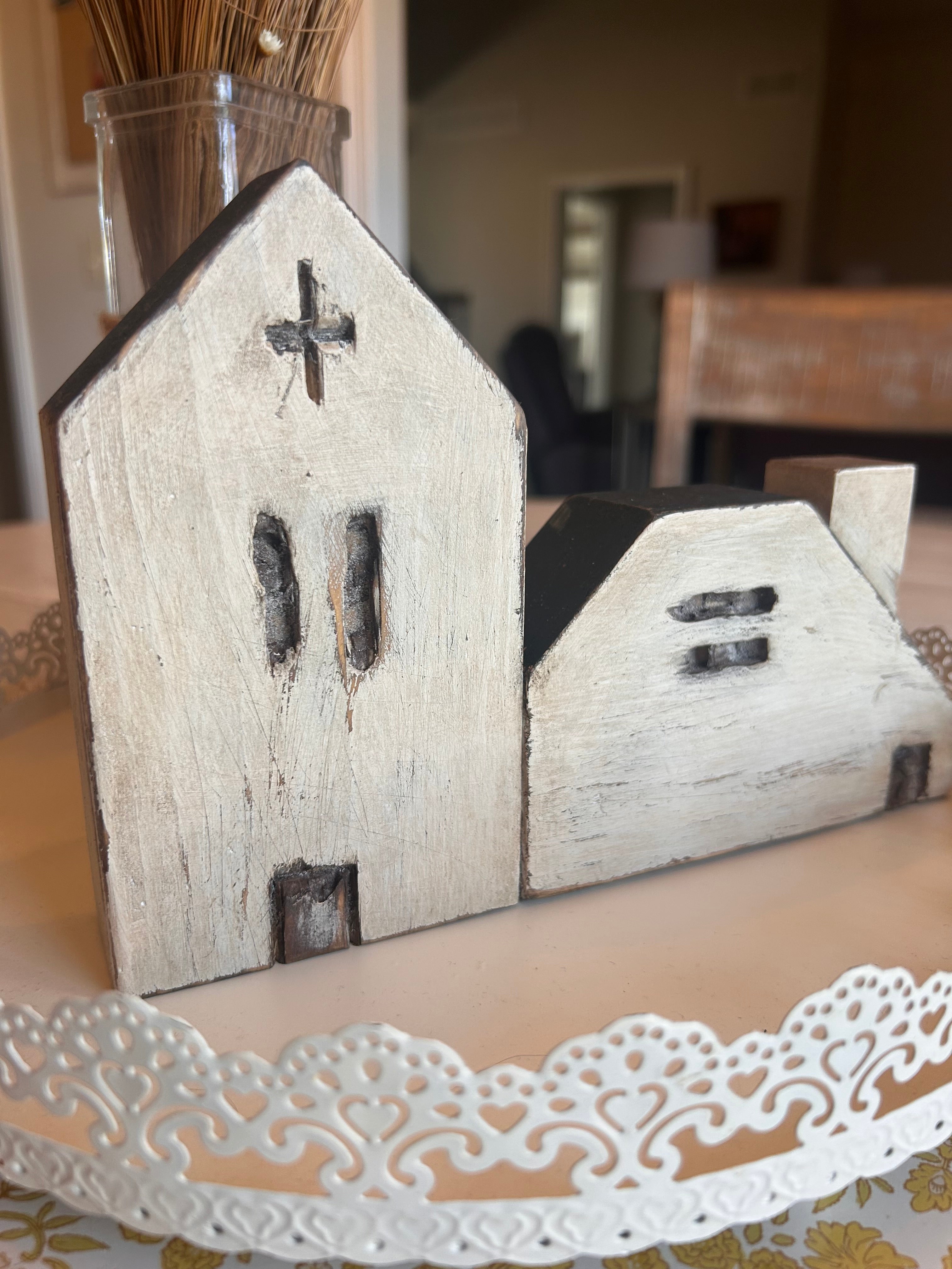 Rustic Distressed Cream Wooden Church