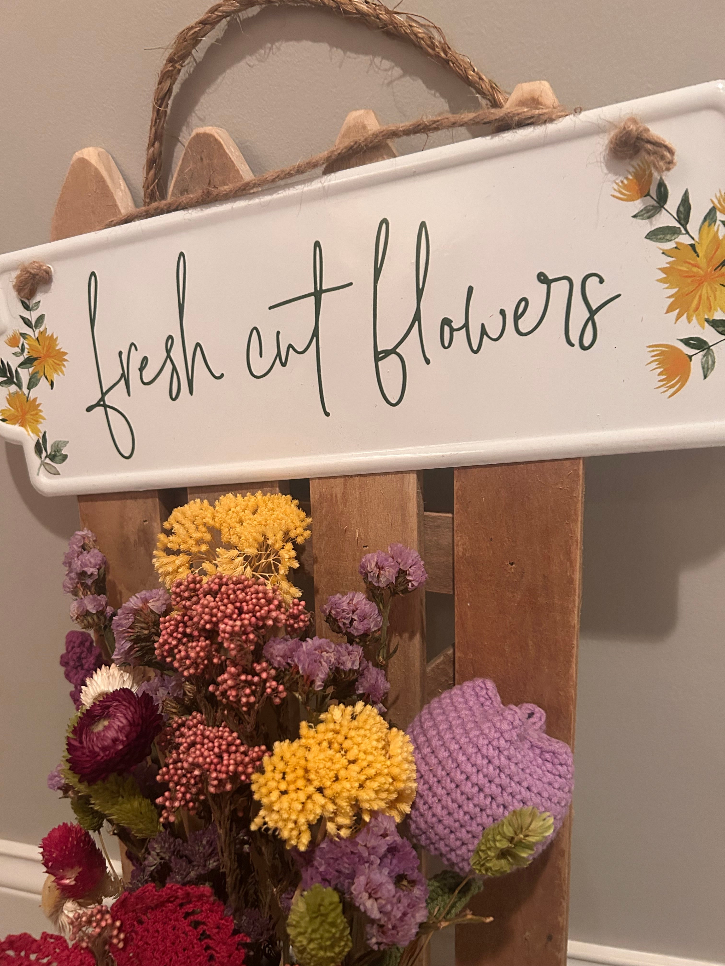Fresh Flowers Picket Fence hanging - handcrafted