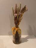 Dried Flower Arrangement in Vintage-Style Glass Bud Vase