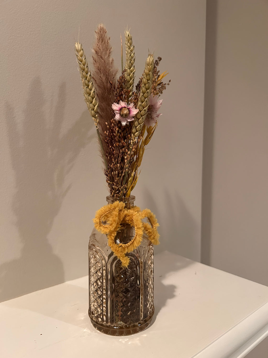 Dried Flower Arrangement in Vintage-Style Glass Bud Vase