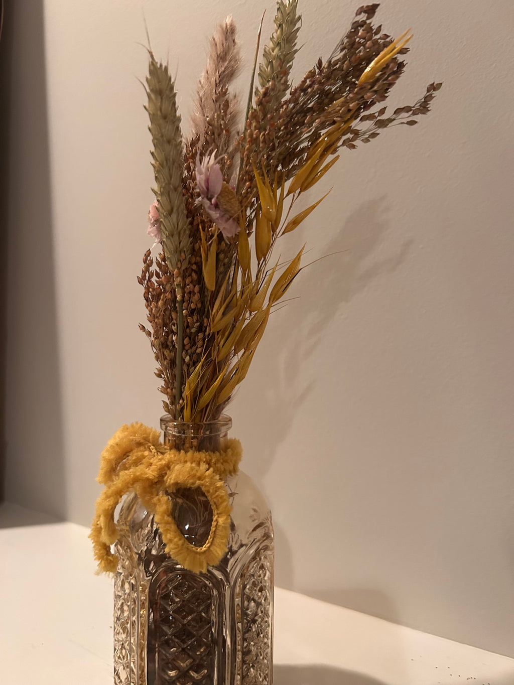 Dried Flower Arrangement in Vintage-Style Glass Bud Vase
